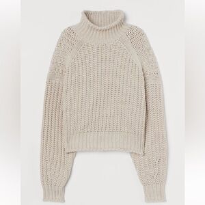 H&M Ribbed Turtleneck Sweater Cropped Beige XSmall